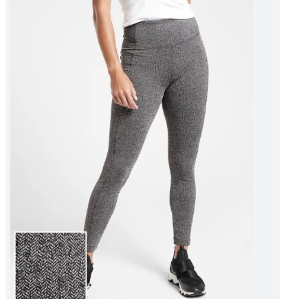 Athleta Delancey Herringbone Leggings Tight, Black & White | Size Small